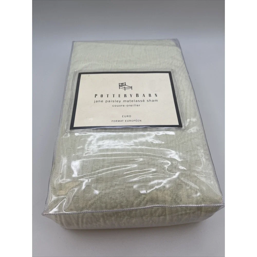 Pottery Barn Jane Paisley Quilted EURO Size Pillow Sham Light Celery Green New
